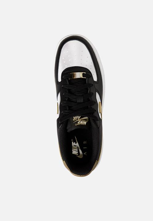nike black gold white shoes