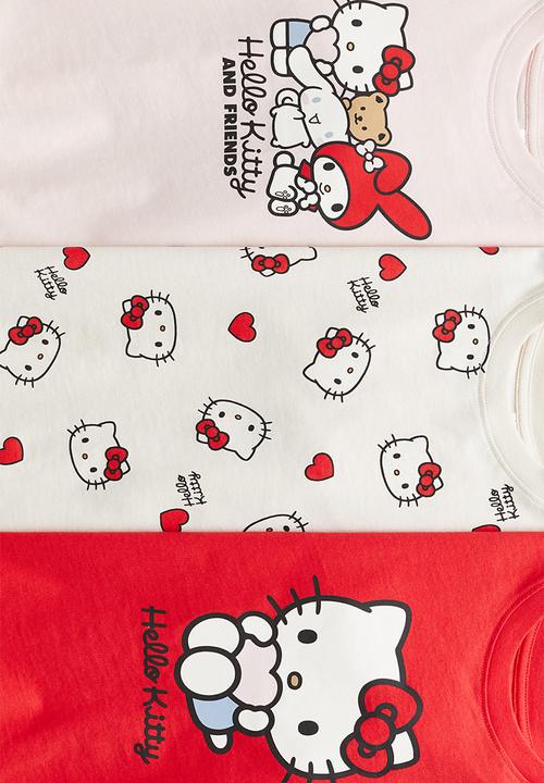 H&M - 3-Pack printed jersey tops - red/hello kitty