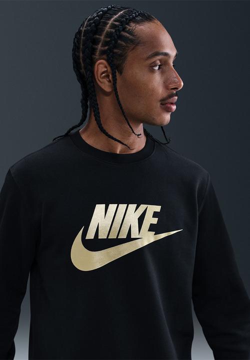 Nike - NSW Club BB GFX Crew Sweatshirt   - Black/Metallic Gold