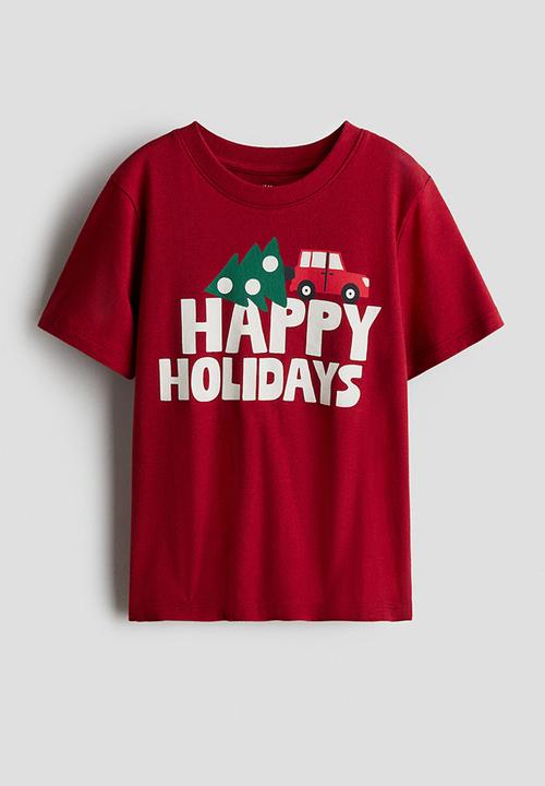 H&M - Printed T-shirt - red/happy holidays