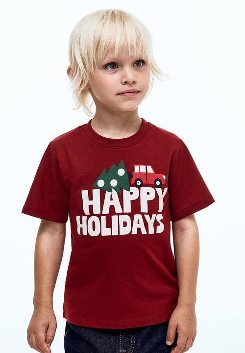 H&M - Printed T-shirt - red/happy holidays