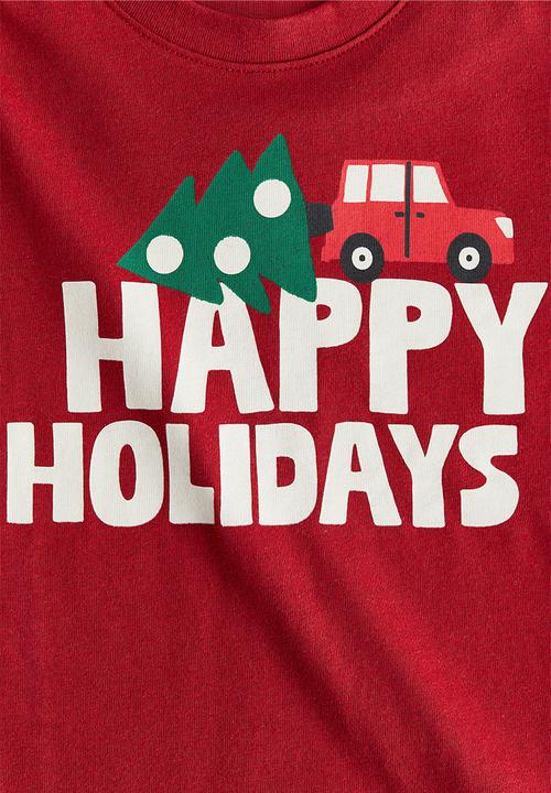H&M - Printed T-shirt - red/happy holidays