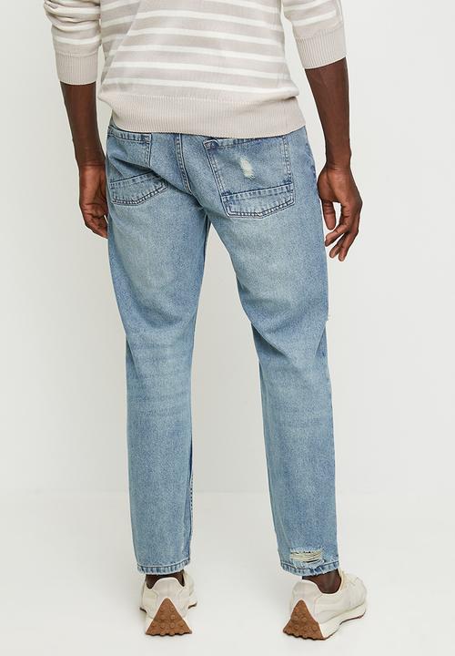 Brave Soul - Loose Fit Denim Jean - Light Blue Wash Regular Length