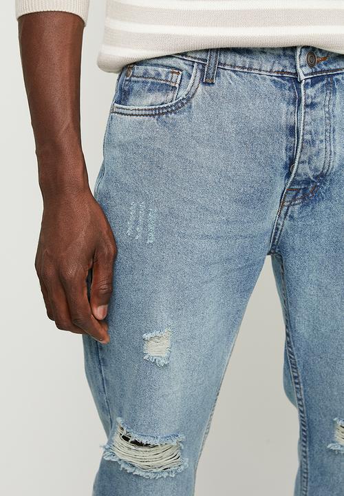 Brave Soul - Loose Fit Denim Jean - Light Blue Wash Regular Length