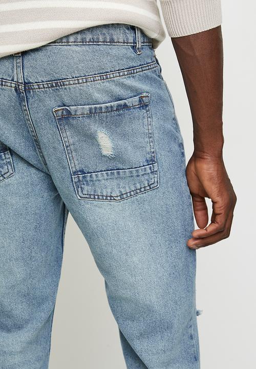 Brave Soul - Loose Fit Denim Jean - Light Blue Wash Regular Length