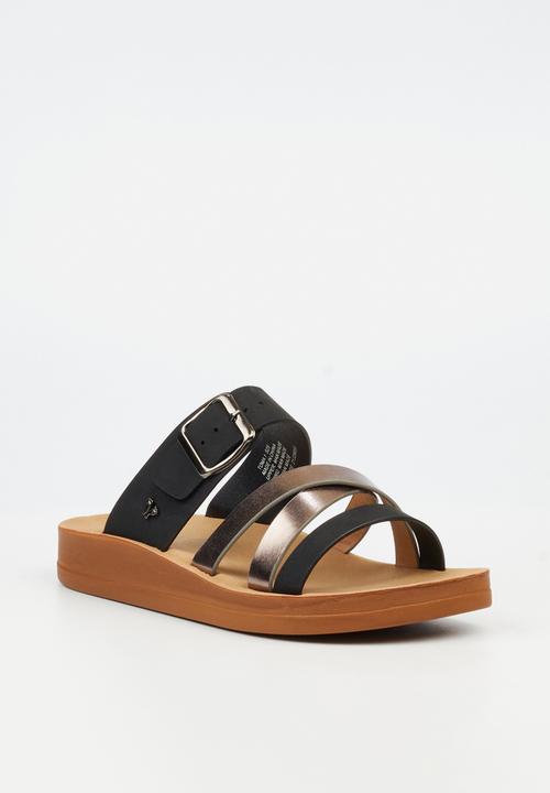 Butterfly Feet - Toma 1 Two Strap Slide - Black