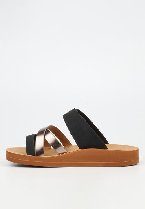 Butterfly Feet - Toma 1 Two Strap Slide - Black