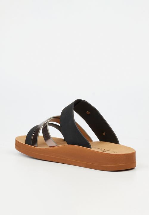 Butterfly Feet - Toma 1 Two Strap Slide - Black