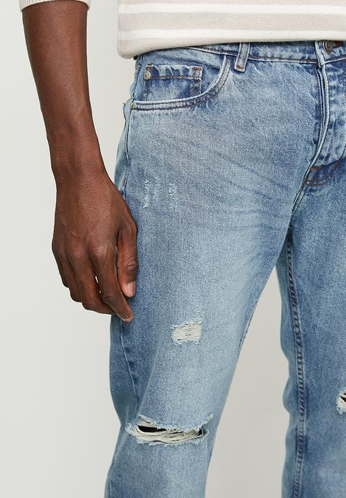 Brave Soul - Loose Fit Denim Jean - Light Blue Wash Long Length