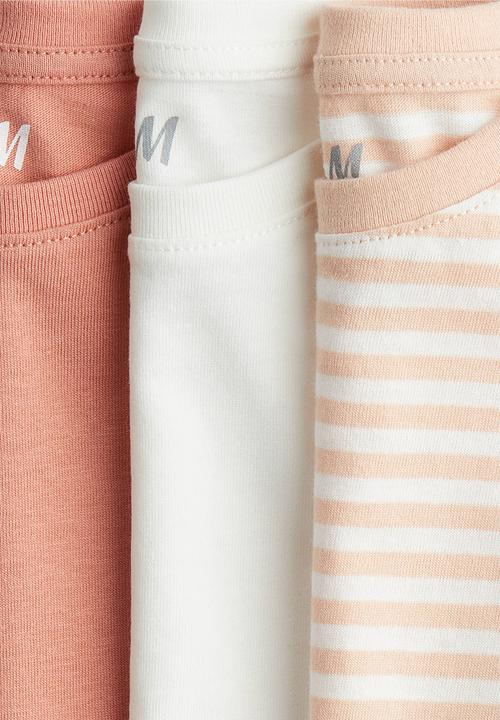 H&M - 3-Pack cotton tops - pink/striped