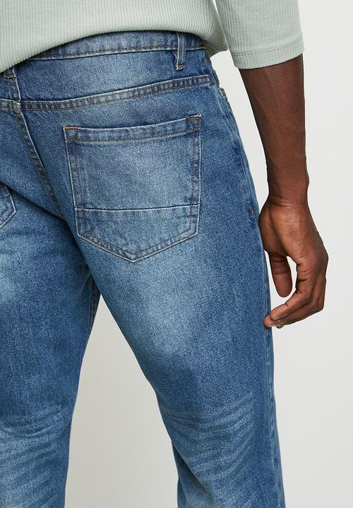 Brave Soul - Loose Fit Denim Jean - Mid Blue Wash Regular Length