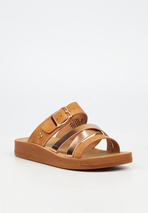 Butterfly Feet - Toma 1 Two Strap Slide - Brown