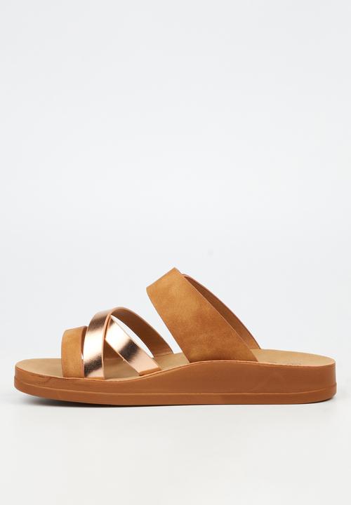 Butterfly Feet - Toma 1 Two Strap Slide - Brown