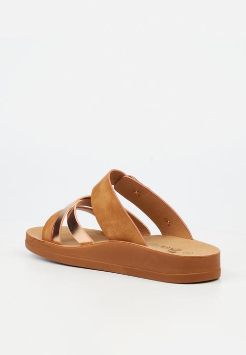 Butterfly Feet - Toma 1 Two Strap Slide - Brown