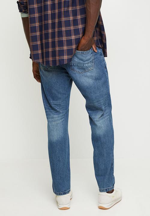 Brave Soul - Loose Fit Denim Jean - Mid Blue Wash Long Length
