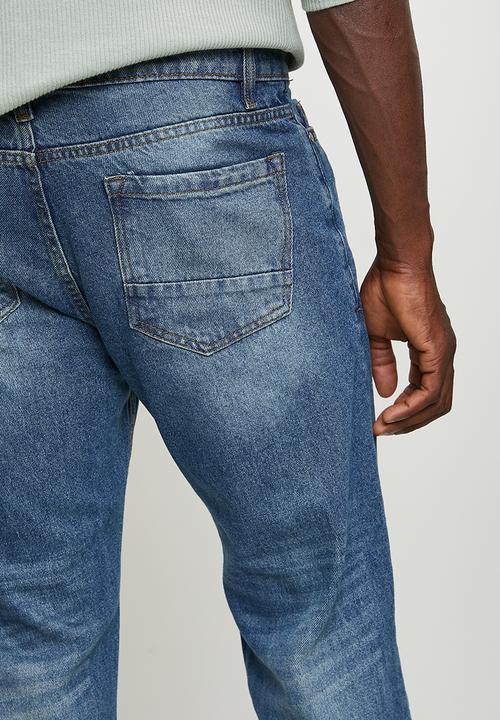 Brave Soul - Loose Fit Denim Jean - Mid Blue Wash Long Length