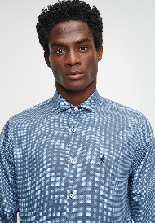 POLO - Buck long sleeve micro print shirt - blue	