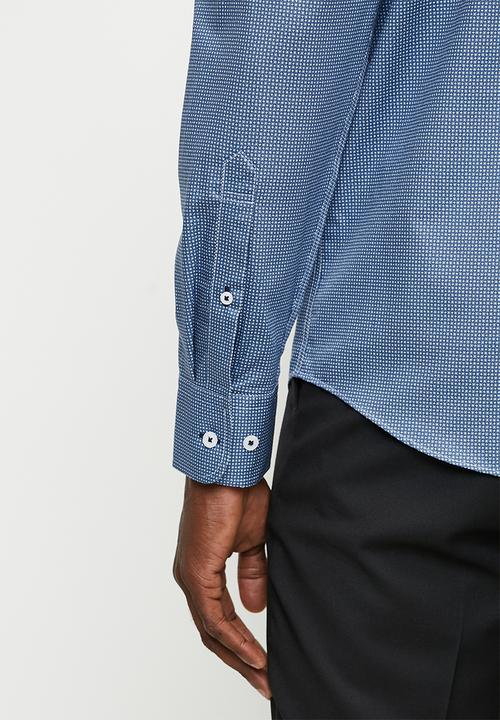 POLO - Buck long sleeve micro print shirt - blue	