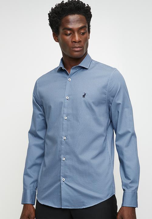 POLO - Buck long sleeve micro print shirt - blue	