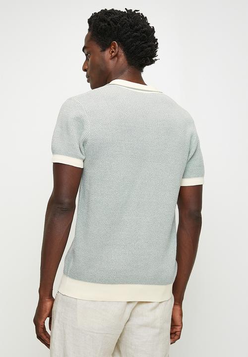 POLO - Andy textured tipped knitted golfer - green