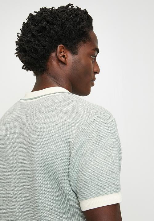 POLO - Andy textured tipped knitted golfer - green