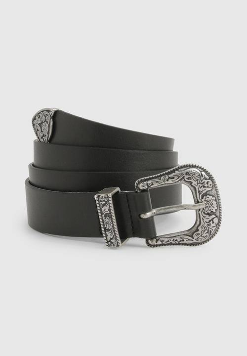 boohoo - Black Western Buckle Belt - Black
