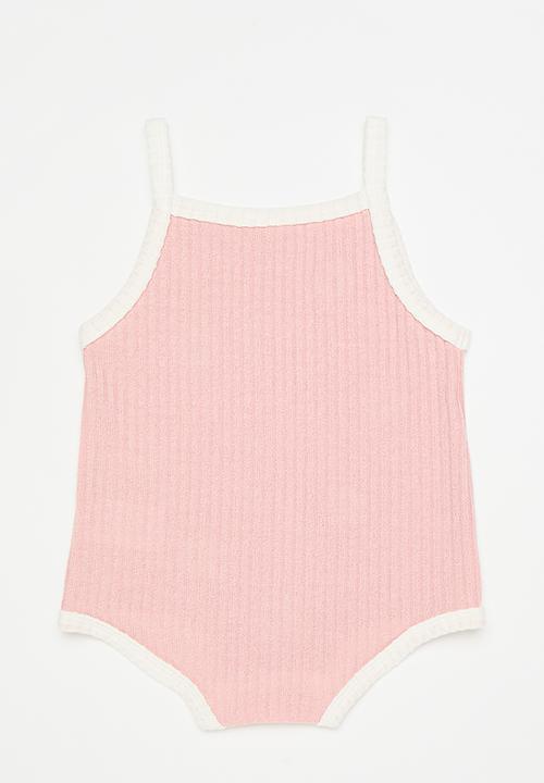 Pop Candy - Daisy embroidered rib bodyvest - pink/white