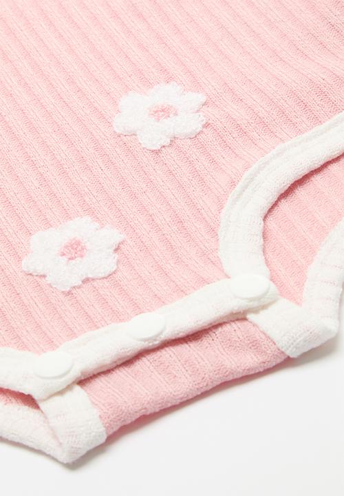 Pop Candy - Daisy embroidered rib bodyvest - pink/white