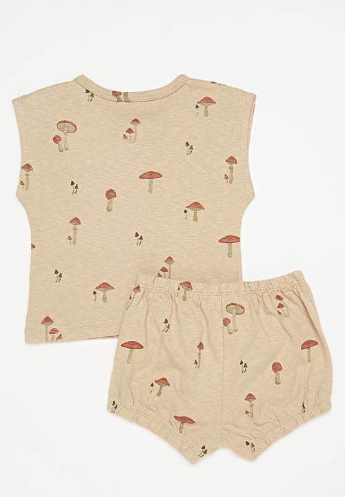 Pop Candy - Shorts & tee set - beige/mushrooms