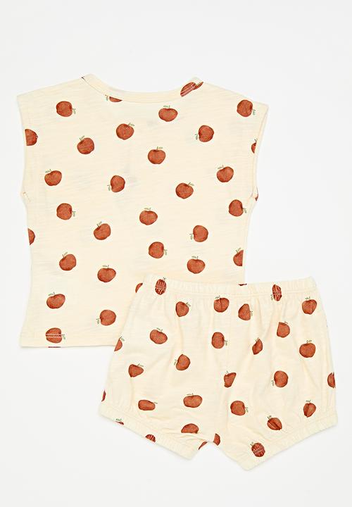 Pop Candy - Shorts & tee set - floral white/apples