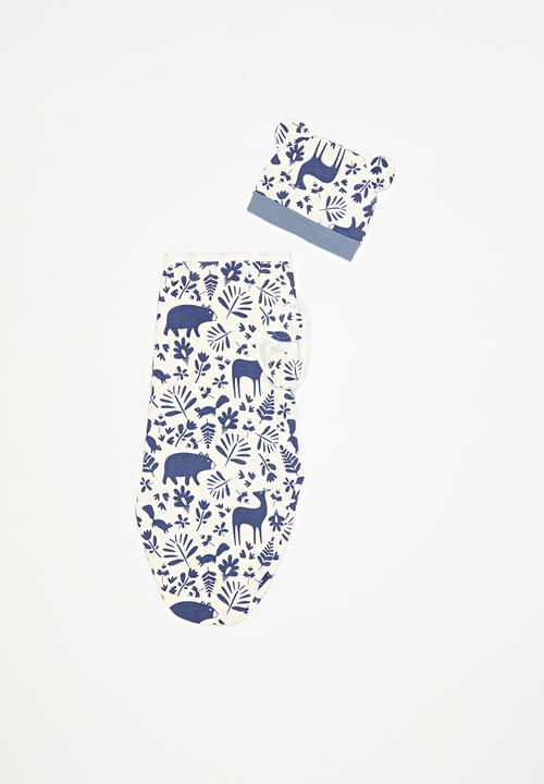 Pop Candy - Swaddle & hat set blue & white
