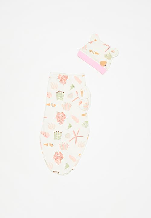 Pop Candy - Swaddle & hat set-pink & white