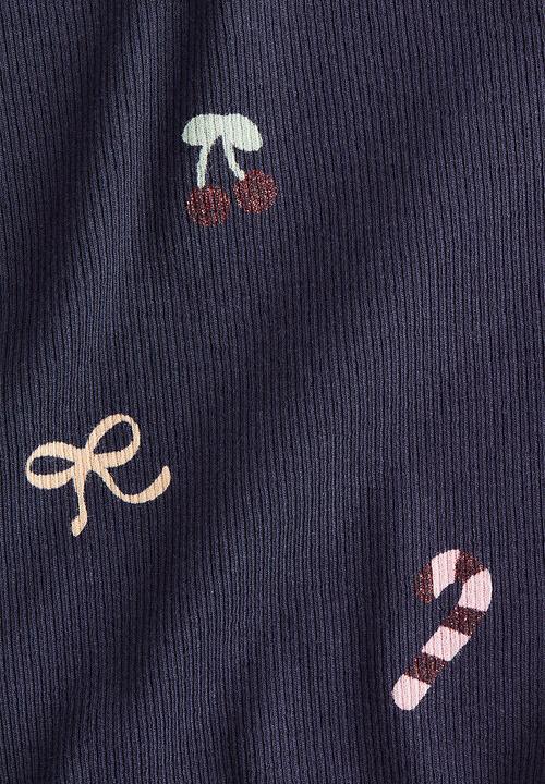 H&M - Ribbed cotton jersey top - navy blue/candy canes