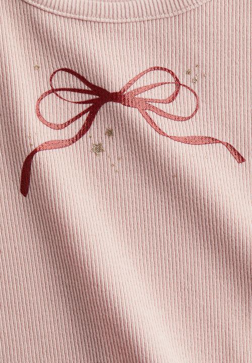 H&M - Ribbed cotton jersey top - pink bow