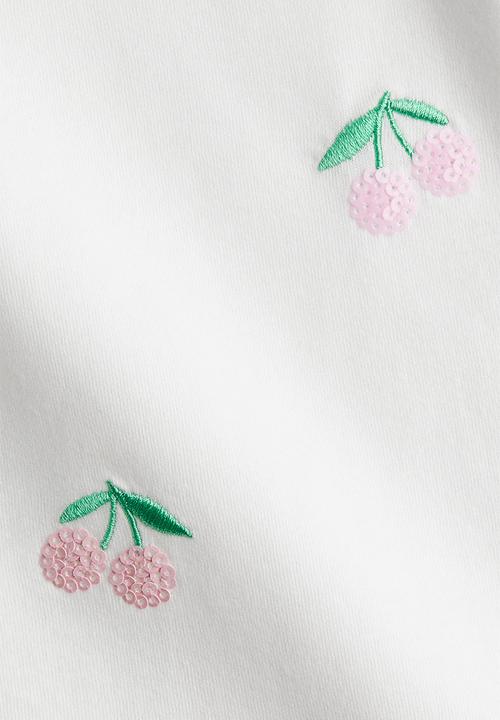 H&M - Sequined cotton top - white cherries