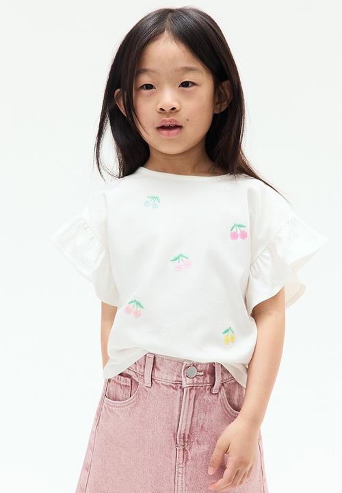 H&M - Sequined cotton top - white cherries