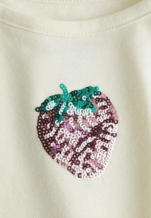 H&M - Sequined cotton top - light yellow strawberry