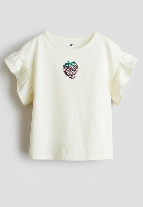 H&M - Sequined cotton top - light yellow strawberry