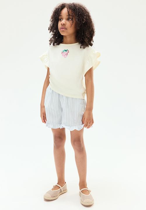 H&M - Sequined cotton top - light yellow strawberry