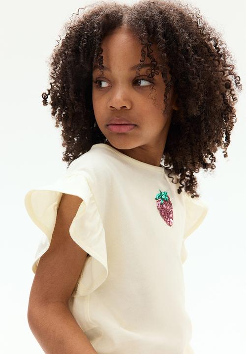H&M - Sequined cotton top - light yellow strawberry