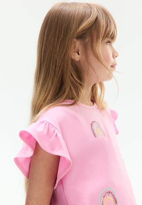 H&M - Sequined cotton top - pink rainbows
