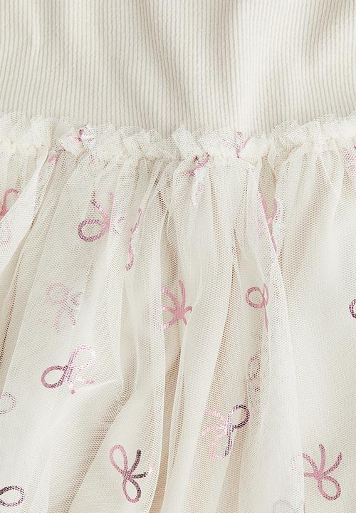 H&M - Tulle skirt dress - light beige/bows