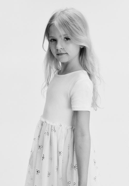 H&M - Tulle skirt dress - light beige/bows