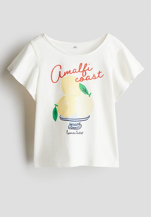 H&M - Flutter-sleeved cotton top - white amalfi coast