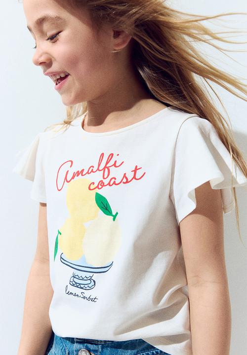 H&M - Flutter-sleeved cotton top - white amalfi coast
