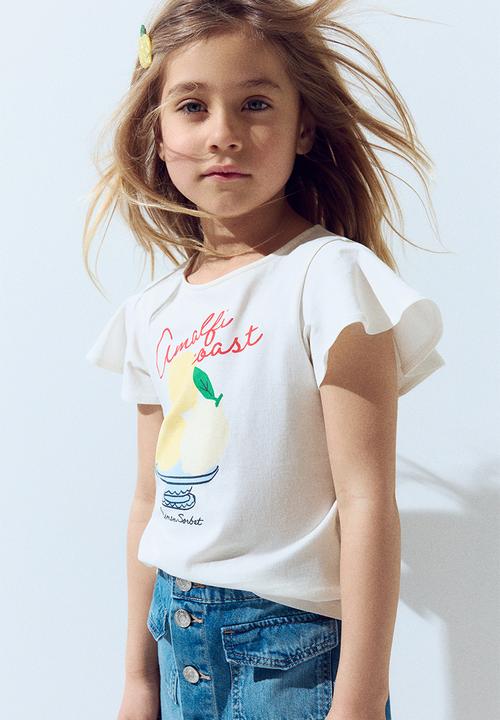 H&M - Flutter-sleeved cotton top - white amalfi coast