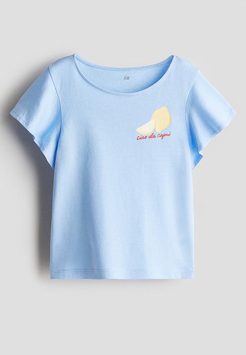 H&M - Flutter-sleeved cotton top - blue lemon