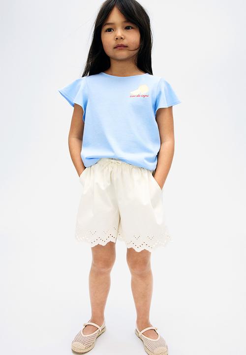 H&M - Flutter-sleeved cotton top - blue lemon