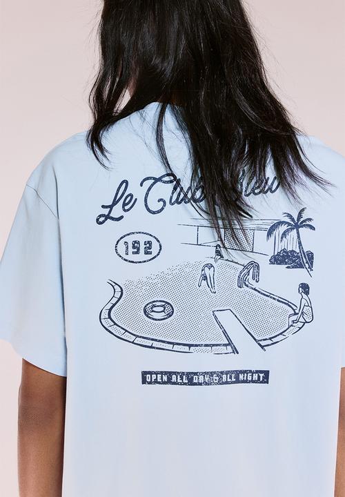 H&M - Loose fit printed t-shirt - light blue/le club bleu