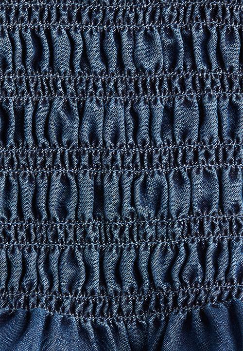 H&M - Smocked denim top - dark denim blue 